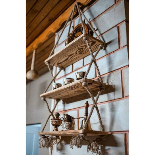 Hanging 3 Tier Rope Wall Window Planter Floating Shelves, Wood Bathroom Shelves