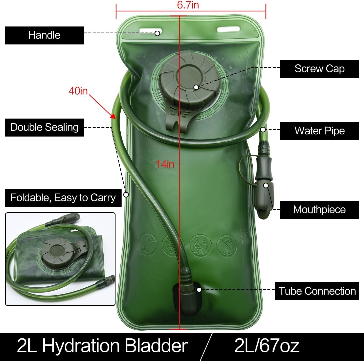 Hydration Bladder 2 L Water Pack Reservoir Camel Back Replacement Running Hiking
