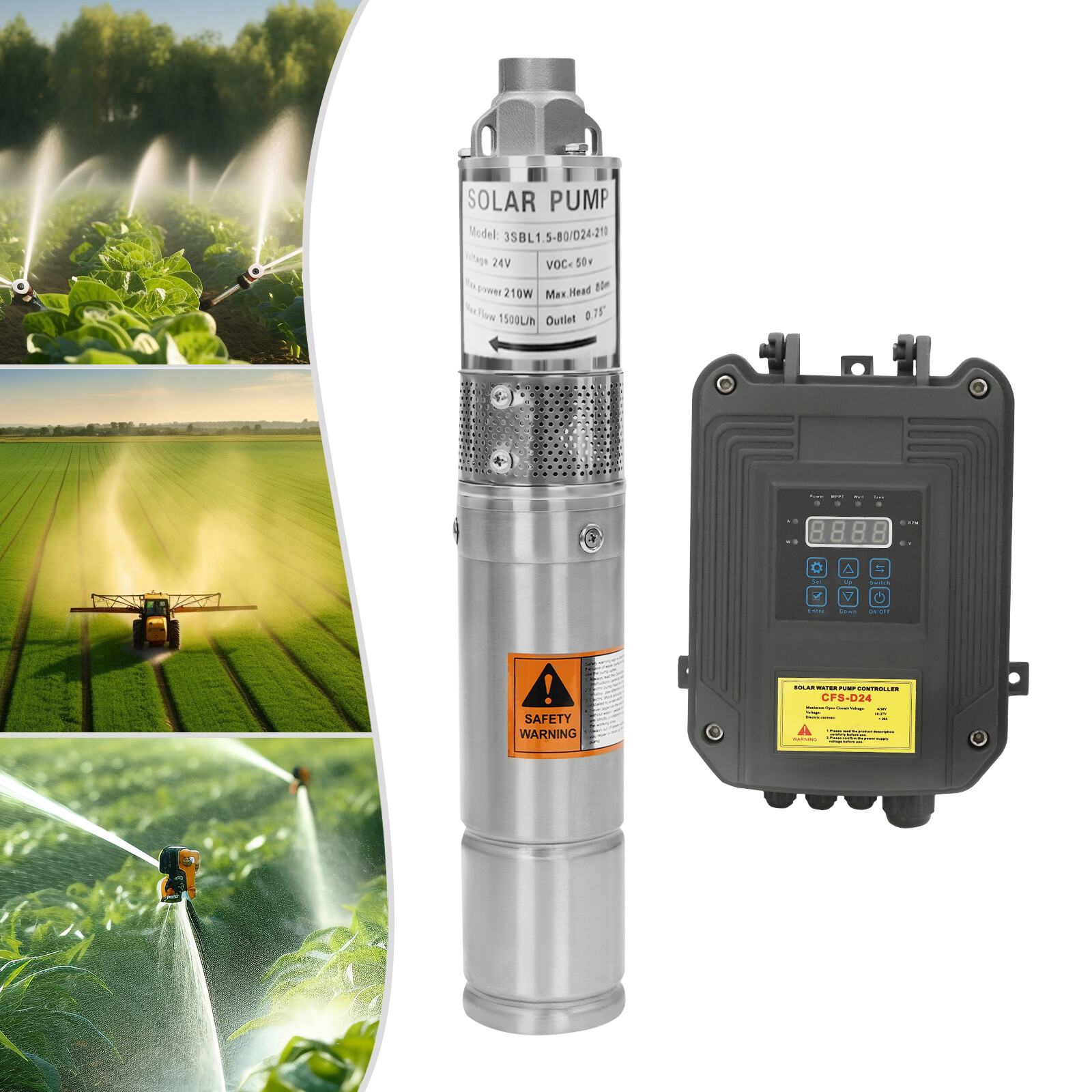 3" Solar Pump Submersible Pump Deep Well Bore Water Pump &MPPT Controller DC24V