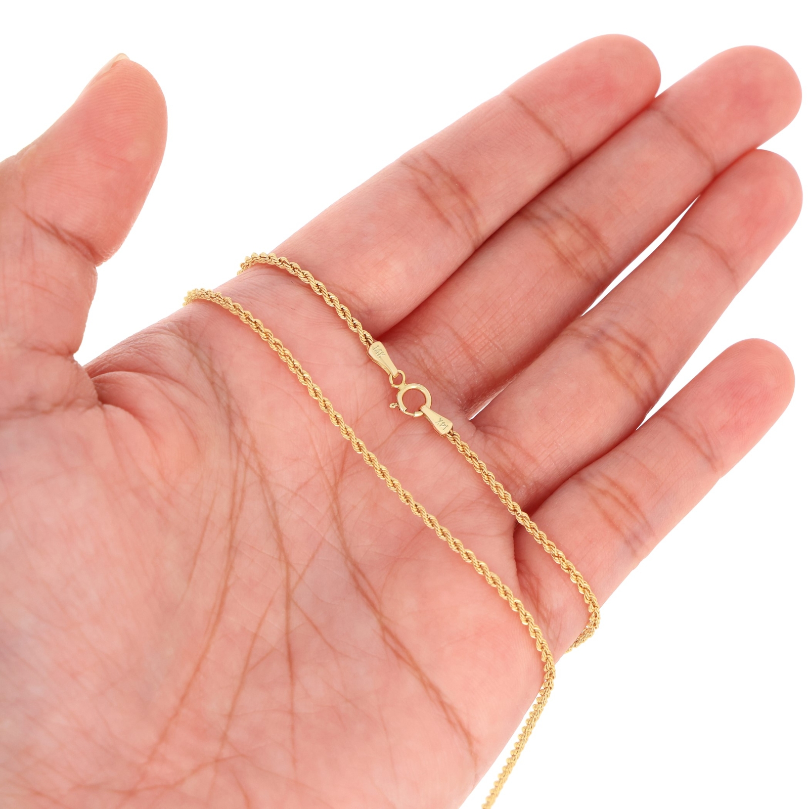 14K Yellow Gold Diamond Cut Rope Chain Necklace 1.5mm - 5mm, Men Women 16"- 30"