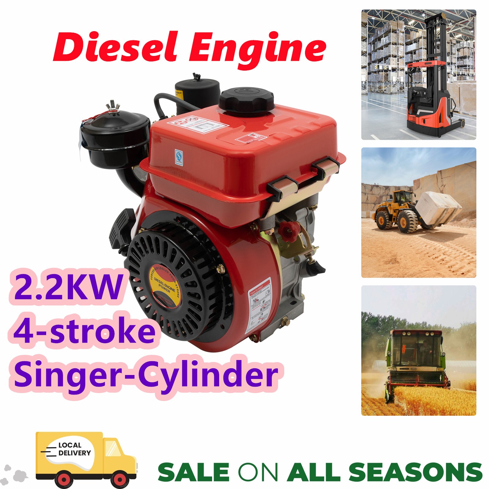 4 Stroke Diesel Engine Motor Single Cylinder For Small Agricultural Machinery
