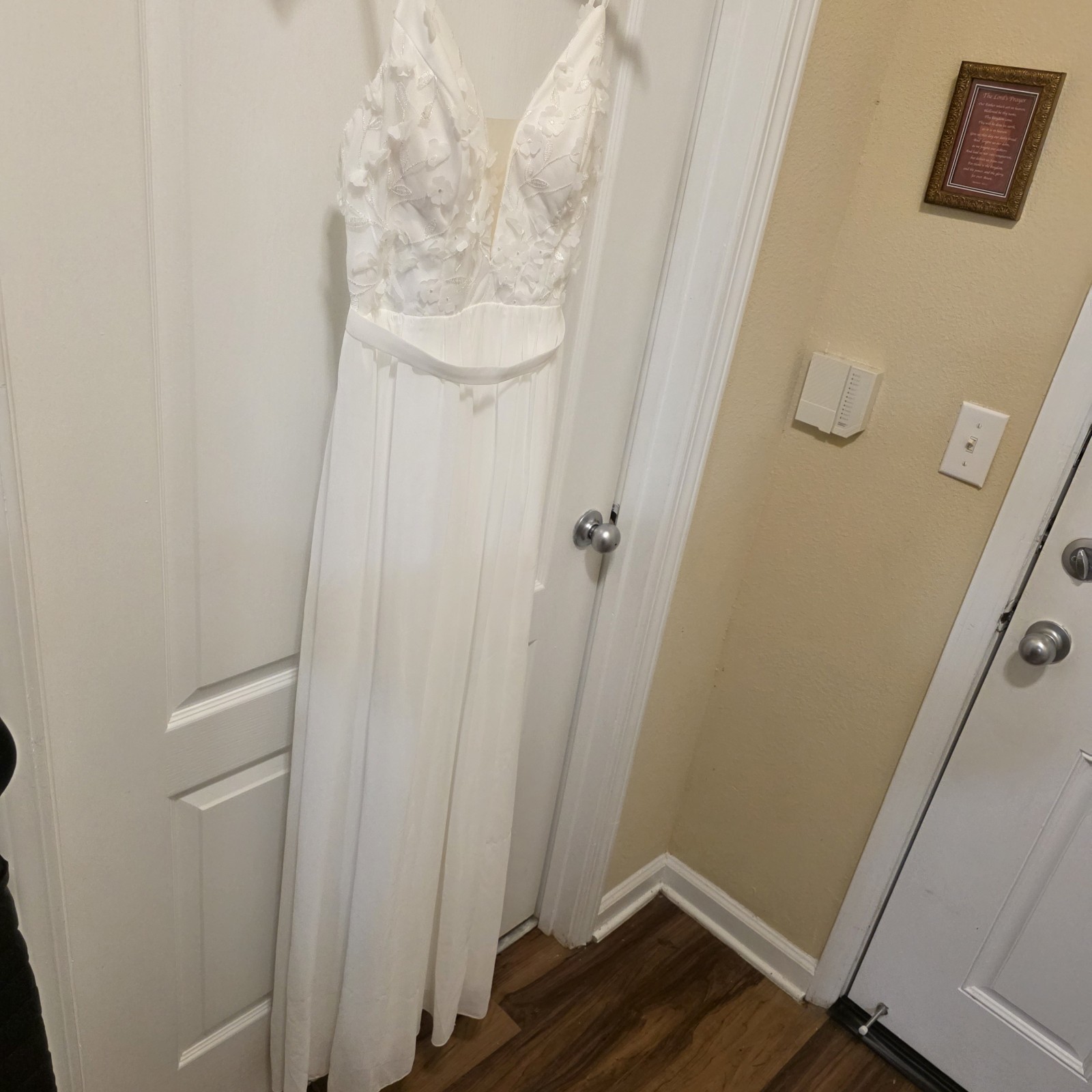 Wedding Dress Slim Straps Floral Embellished V Neck Slit On Left Side