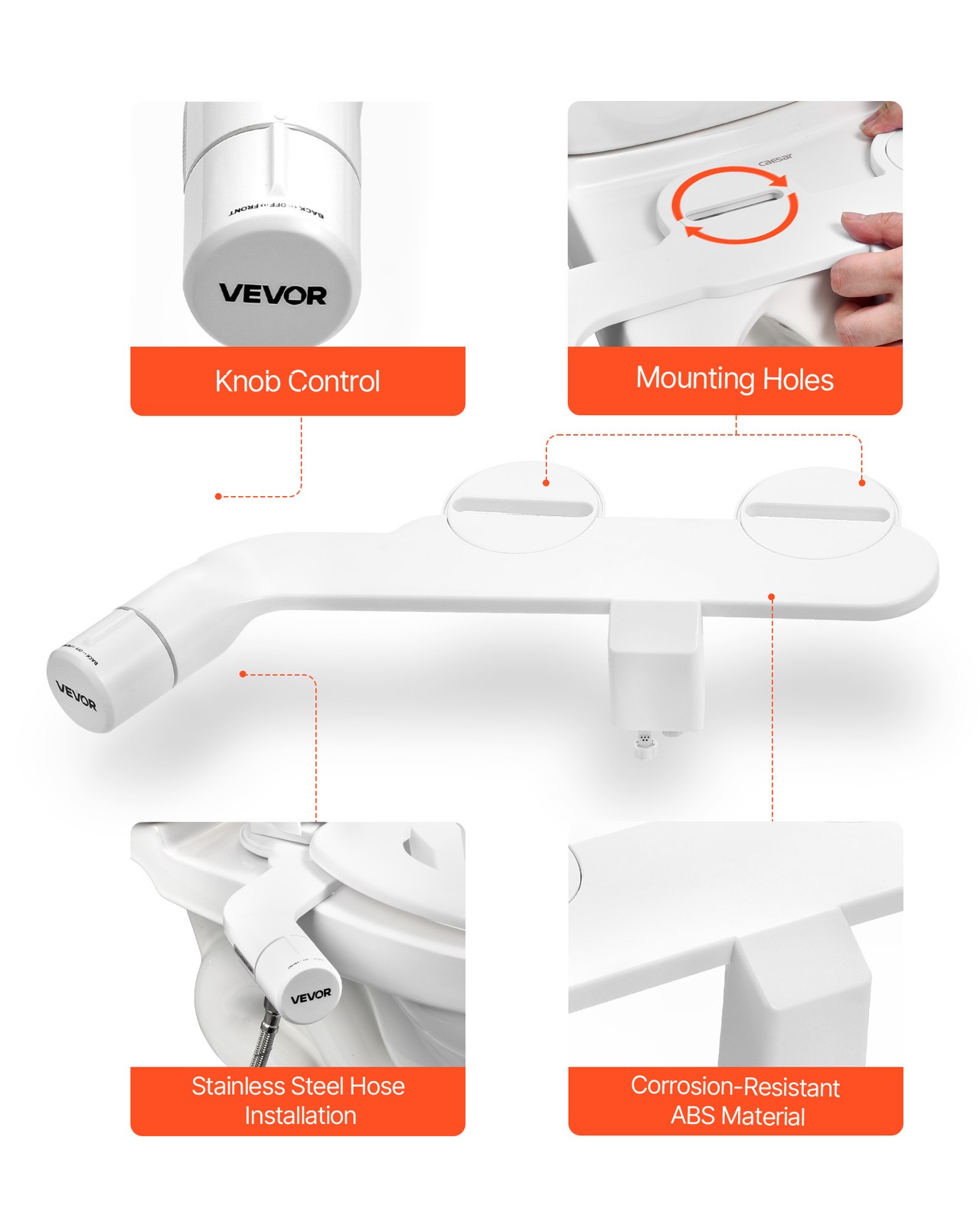 VEVOR Bidet Attachment for Toilet Dual Nozzles Adjustable Pressure Non-Electric