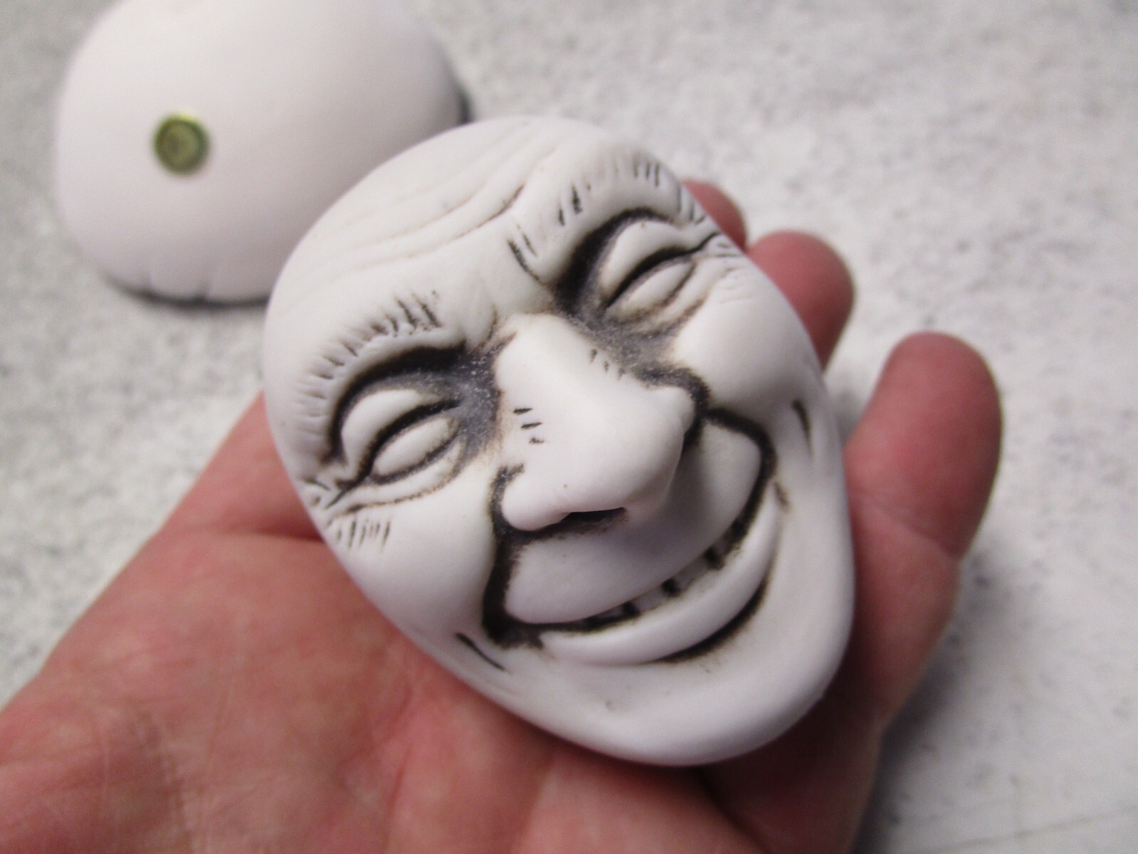 VTG 90s NOS Creepy Face MORTAR PESTLE set head pottery clay craft freaky oddity