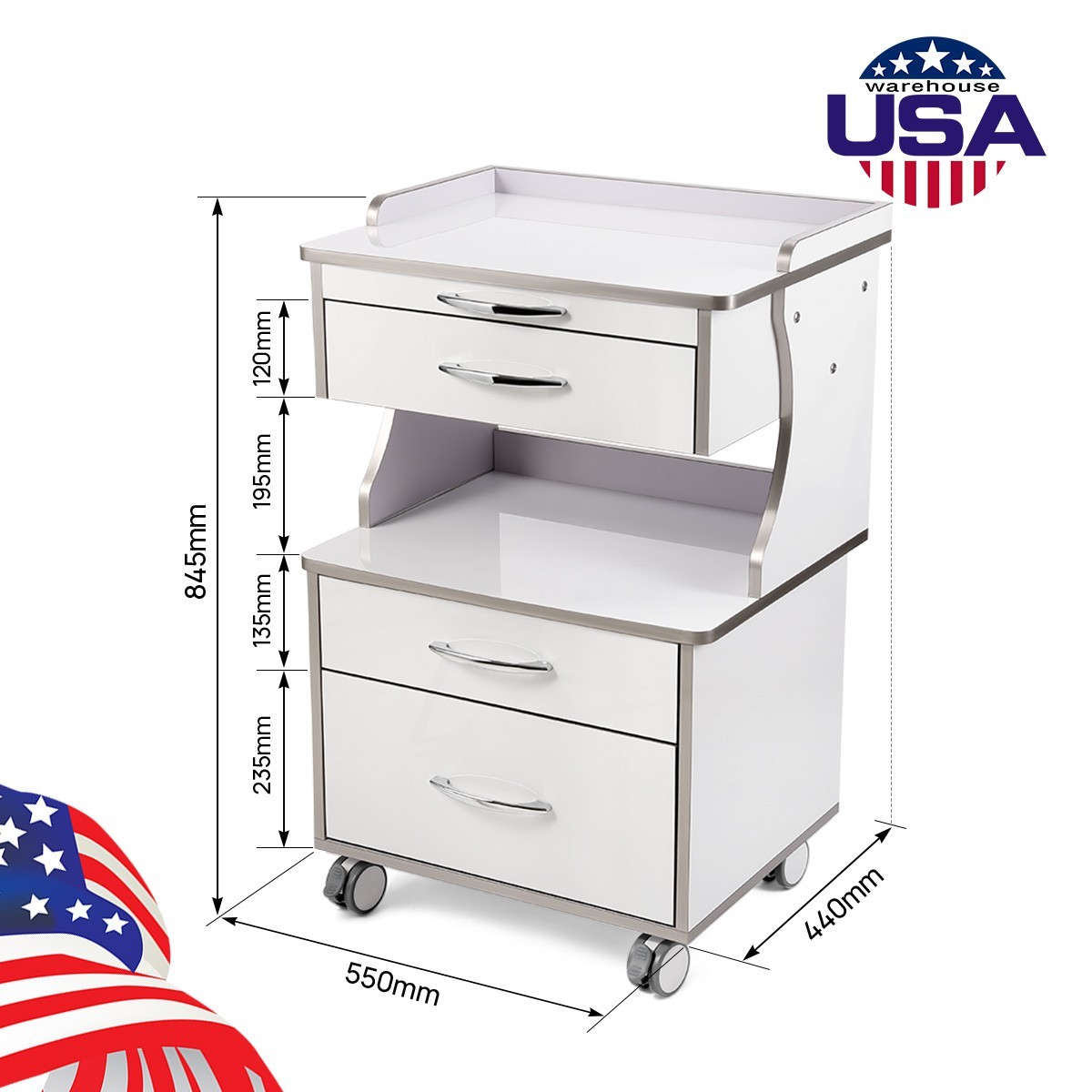 Dental Mobile Cabinet Trolley with 3/4/5 Drawers Medical Rolling Cart with Socke