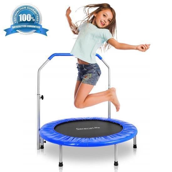 Serene-Life Childrens Trampoline w/ Handle Bar Bouncing Indoor Toy Jumping