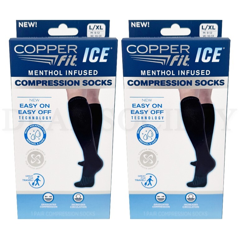 Copper Fit womens Ice Menthol Infused Compression Socks L/XL Lot of 2