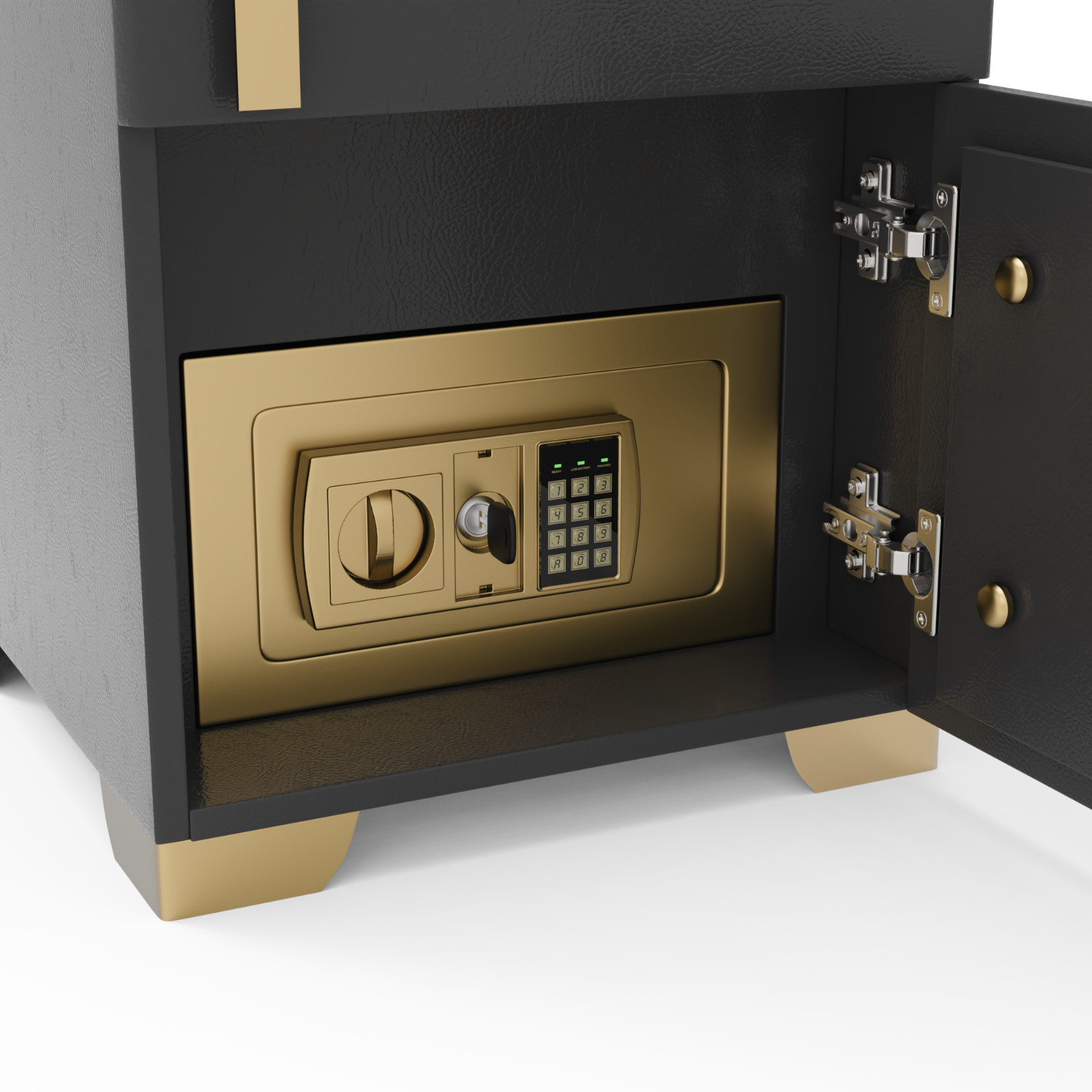 Deep Grey Smart Nightstand w/Security Safe Lock Box, 3-Color,Wireless Charging