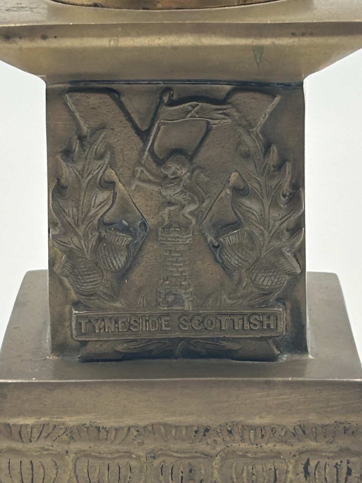 Antique Brass "Tyneside Scottish" Regimental Urn Bookend