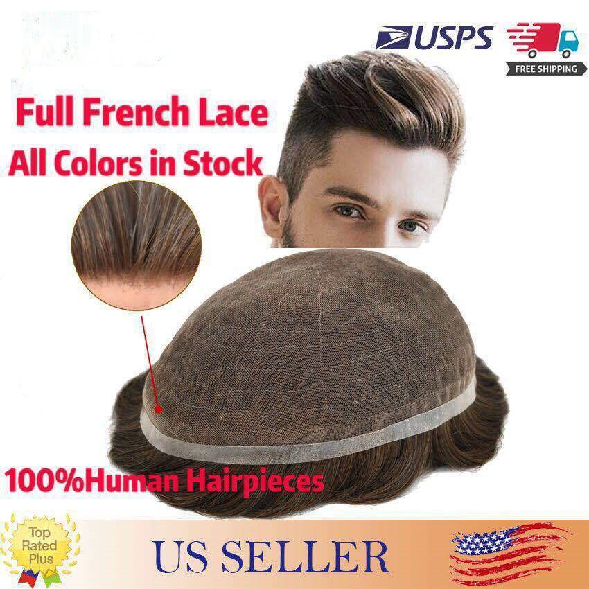Swiss Lace Men Toupee HairpieceFull French Lace Hair Replacement System For Man