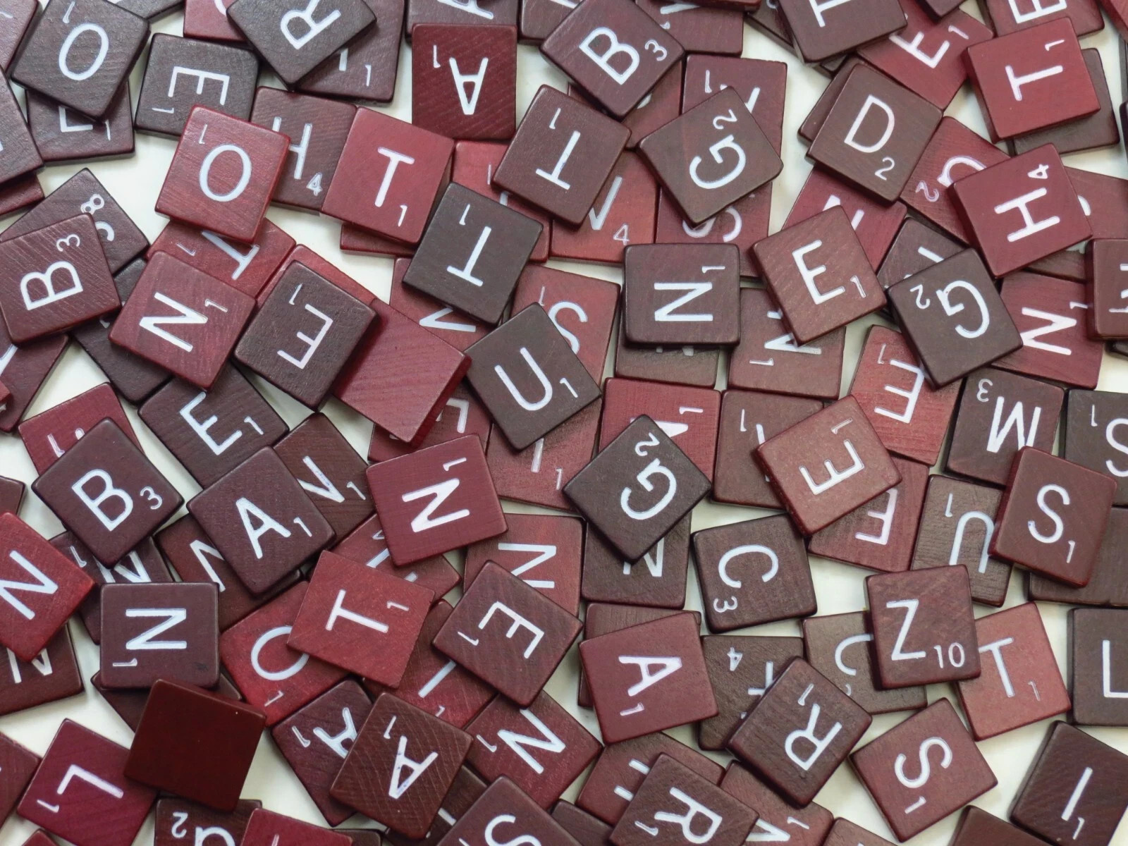 Wood AUTHENTIC Scrabble Tiles, Maroon/Burgundy White Letters, Single Individual