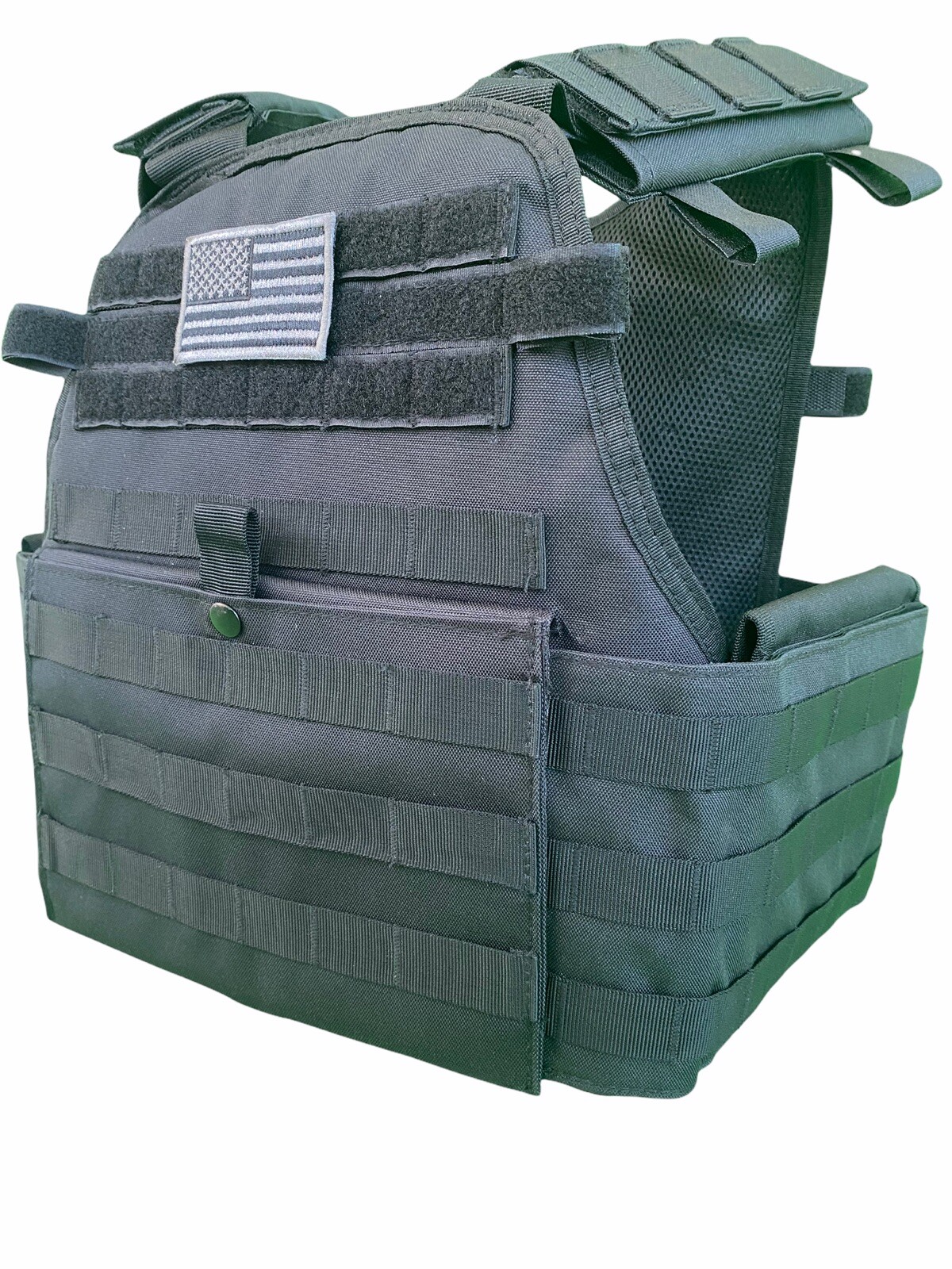 Tactical Vest Plate carrier- Black w/ 2 Curved 8x10 Plates