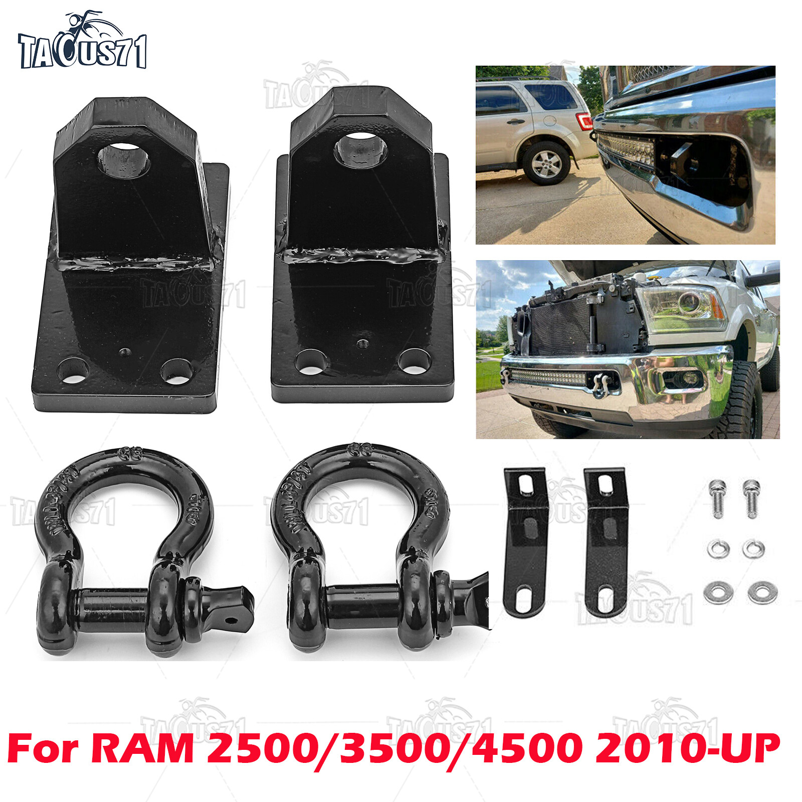 Front Tow Hooks Shackle Bracket Kit For 2010-2017 2018 2019 Ram 2500/3500/4500