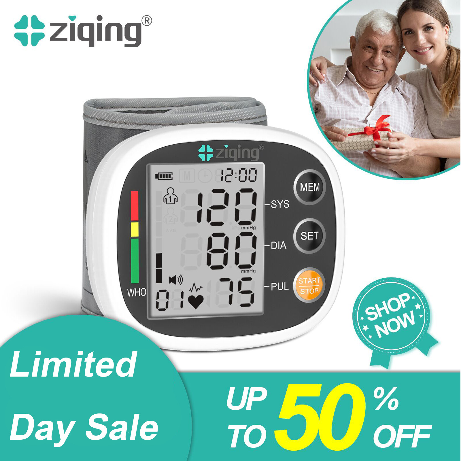 Rechargeable Sphygmomanometer Digital Blood Pressure Monitor Wrist Black
