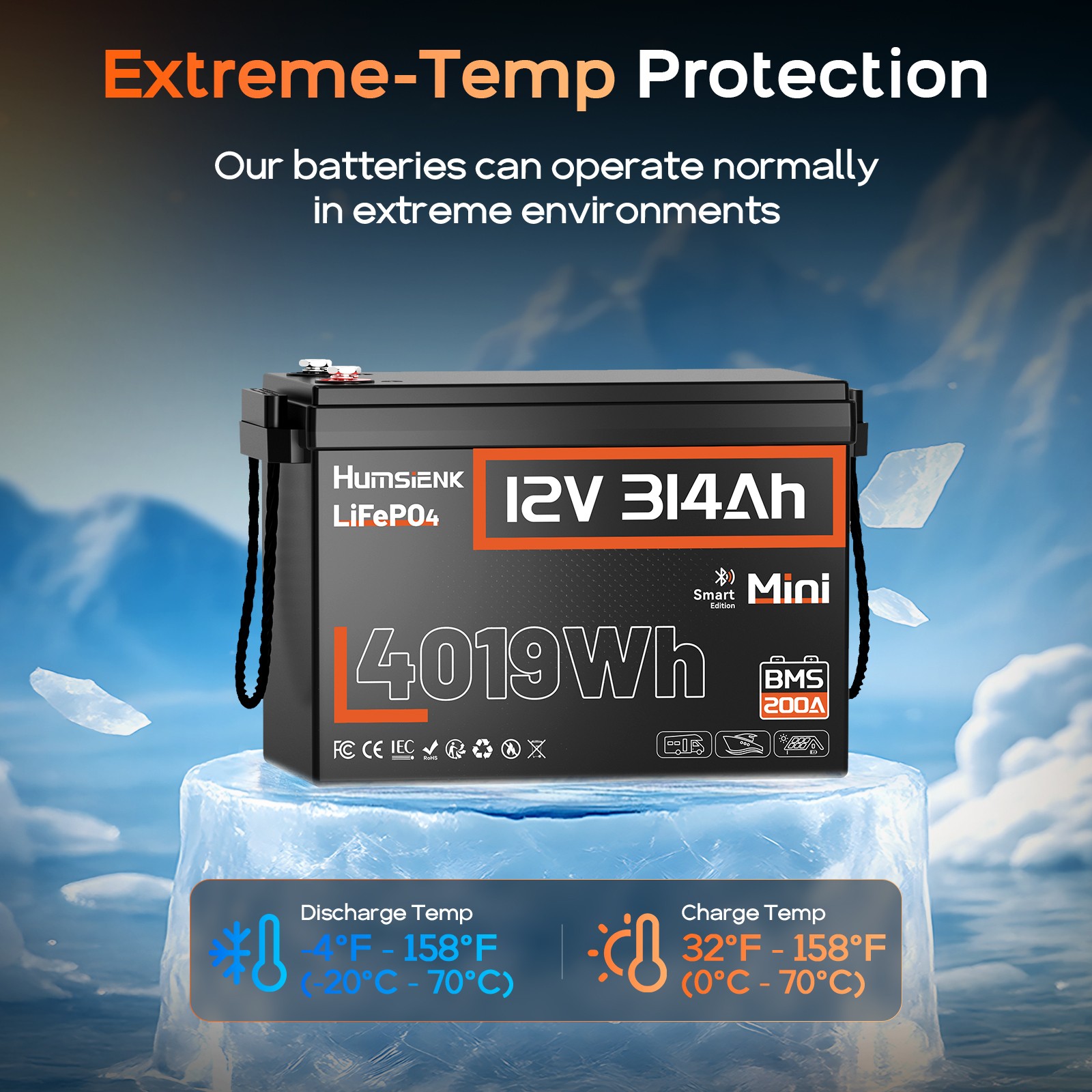 12V 314Ah 300Ah LiFePO4 Lithium Battery 4019Wh Deep Cycle for Solar RV Marine