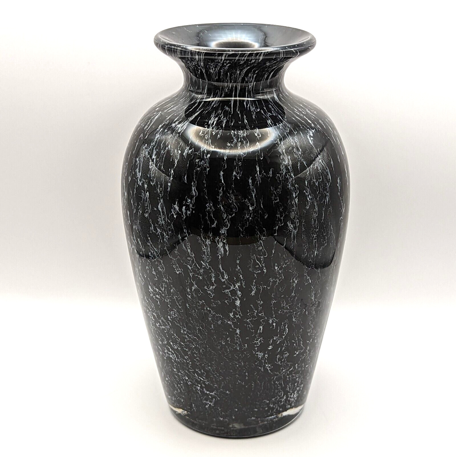Blown Glass Vase French Black with White Smoke Signed La Rochere