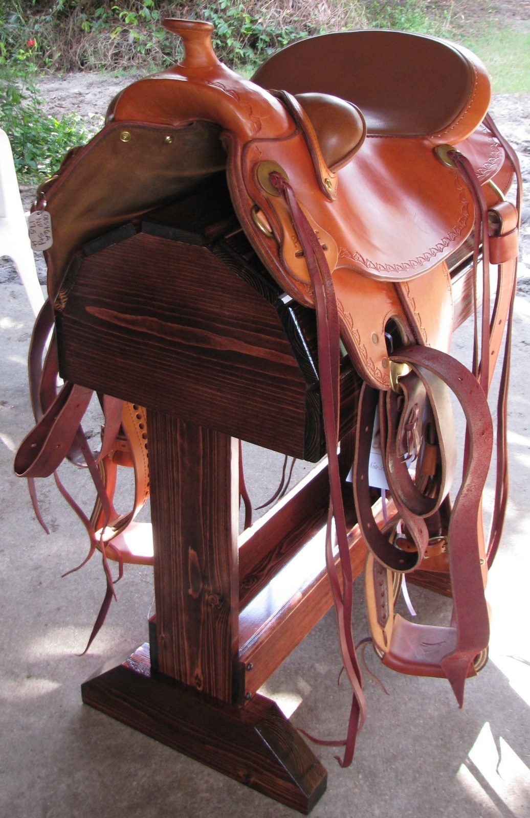 Wood Saddle Stand Mahogany Stain / FREE SHIPPING