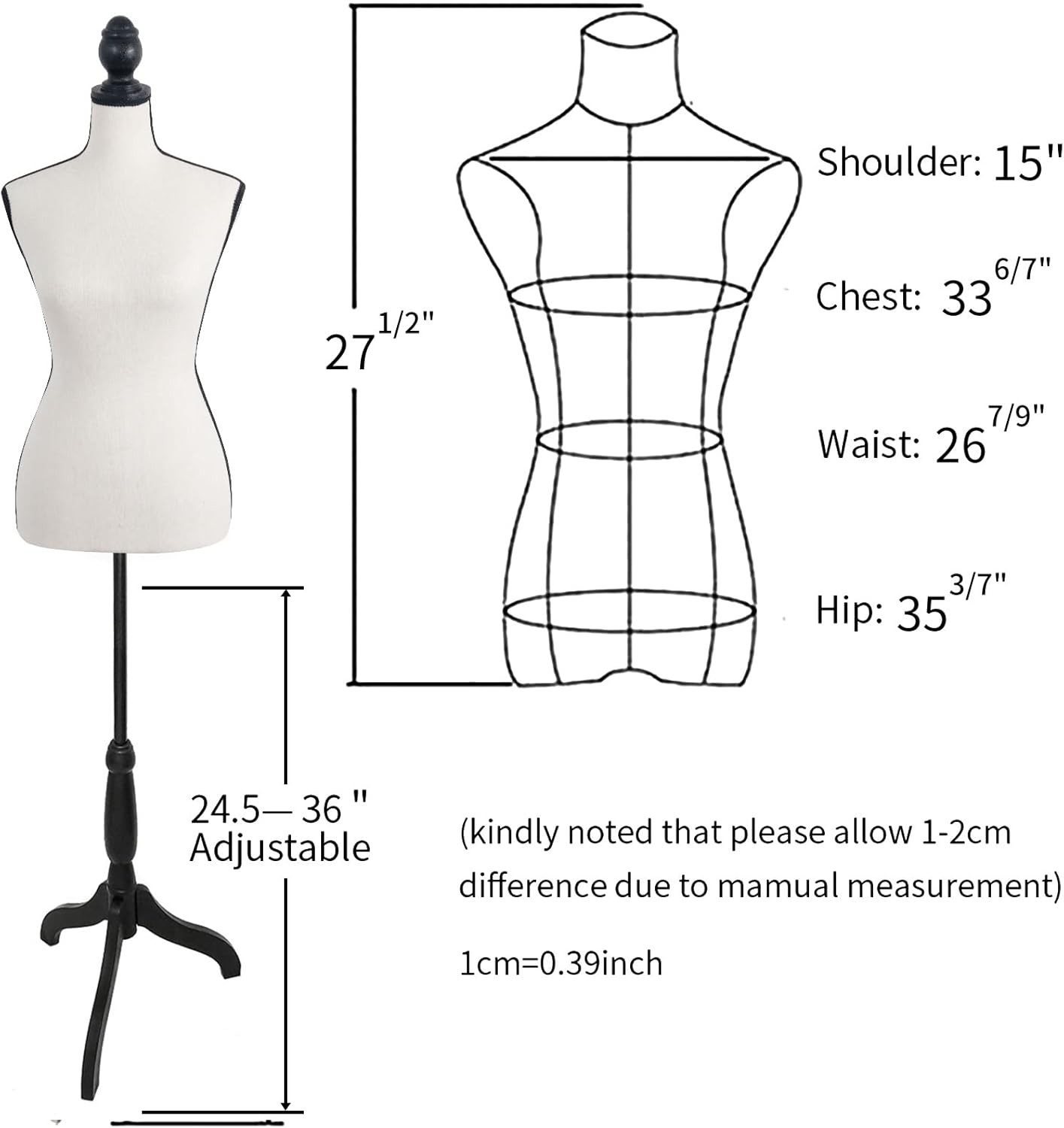 Beige Female Mannequin Body, Dress Form Sewing Mannequin Torso with Adjustable
