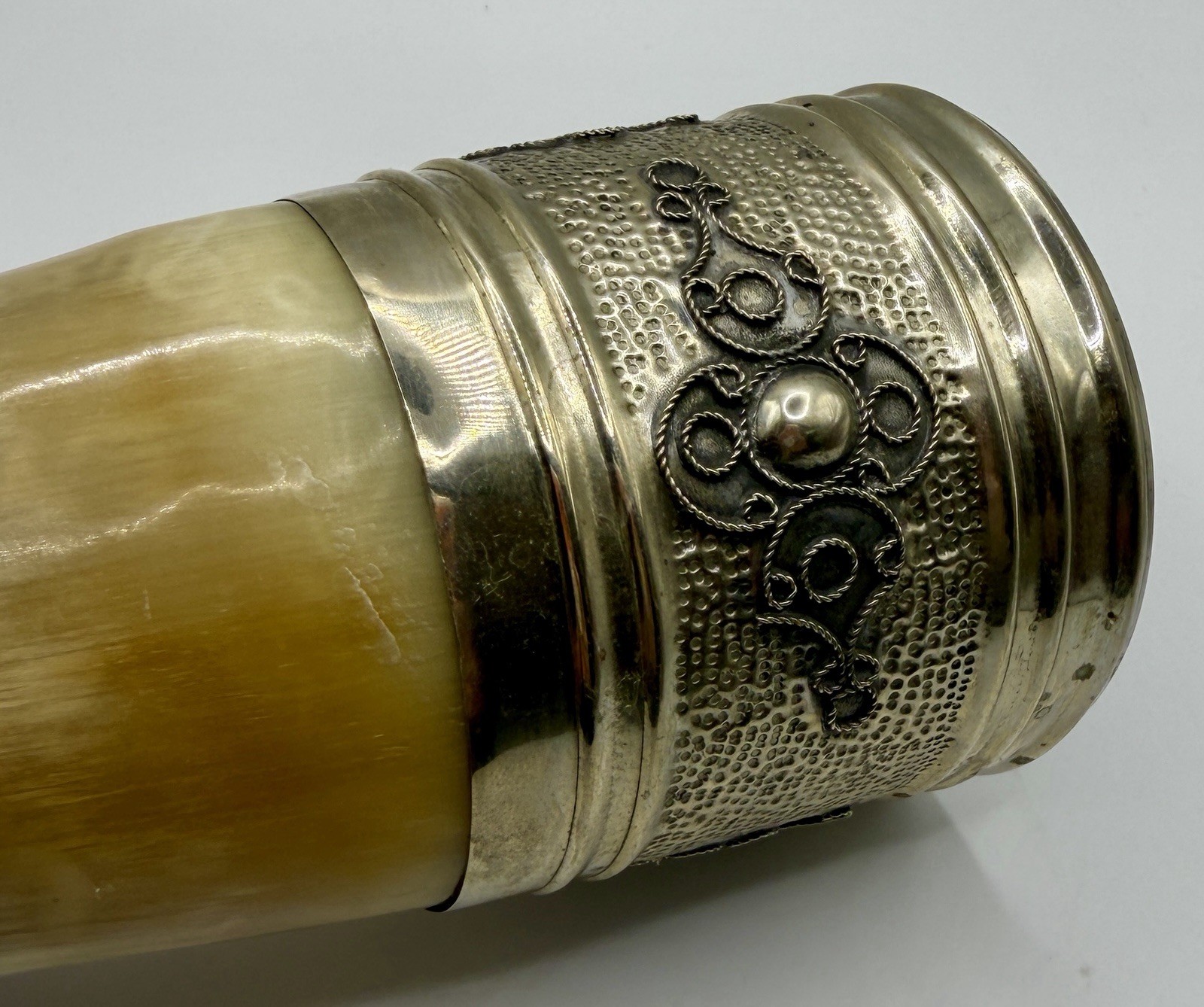 Vintage Ornate Drinking Horn with Chain Used Barware Cup