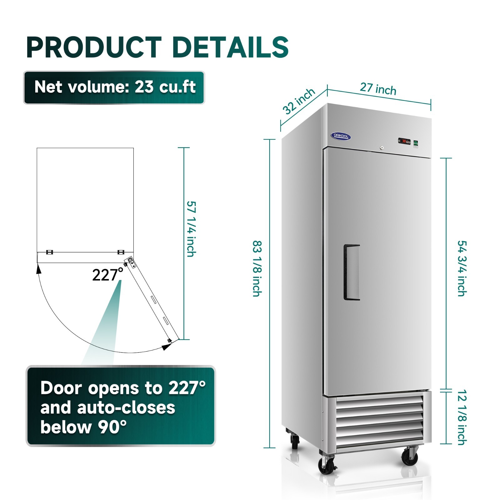 27" W Commercial Refrigerator - Single Door Reach-In for Restaurant, Bar, Cafe
