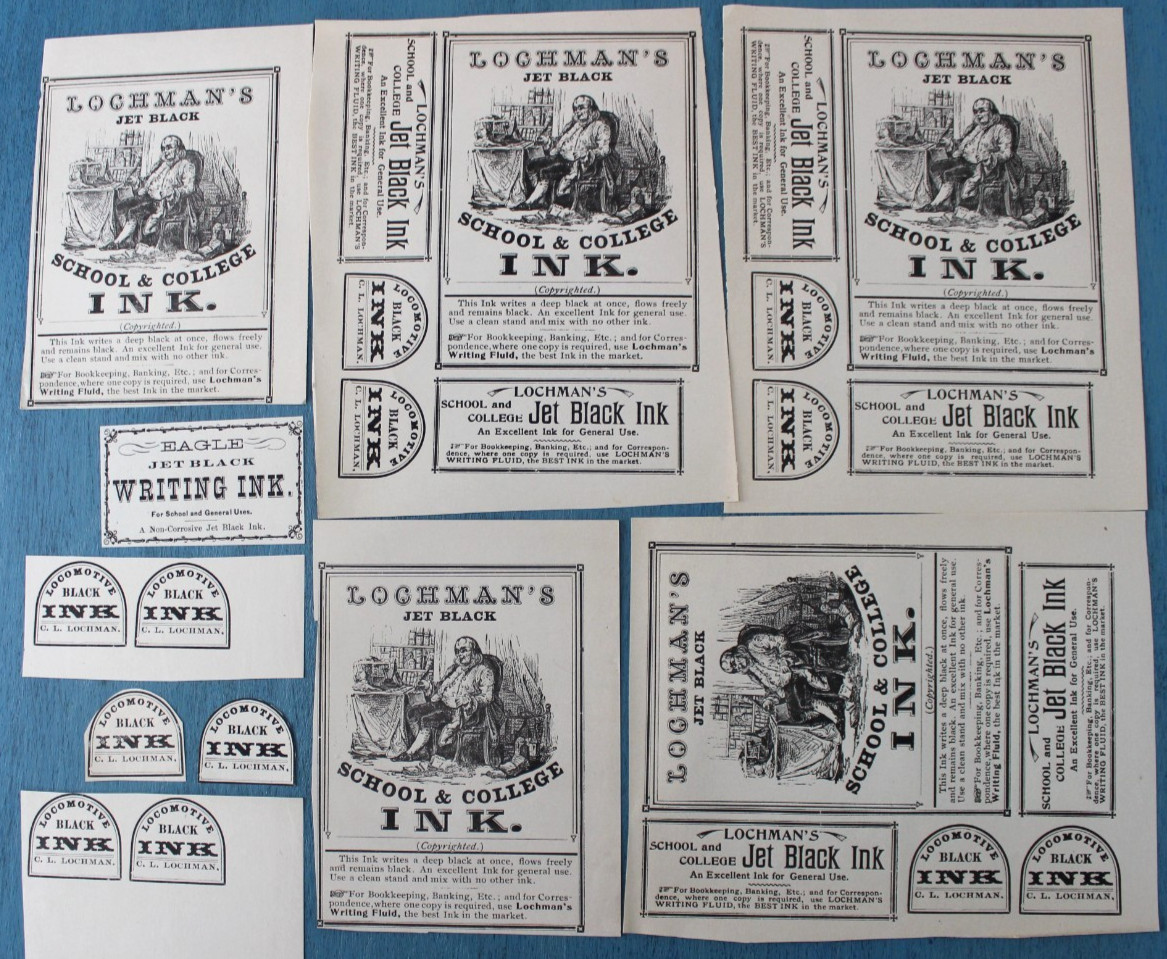 Charles Lochman Ink Bottle Labels 1880 Antique Set of 24