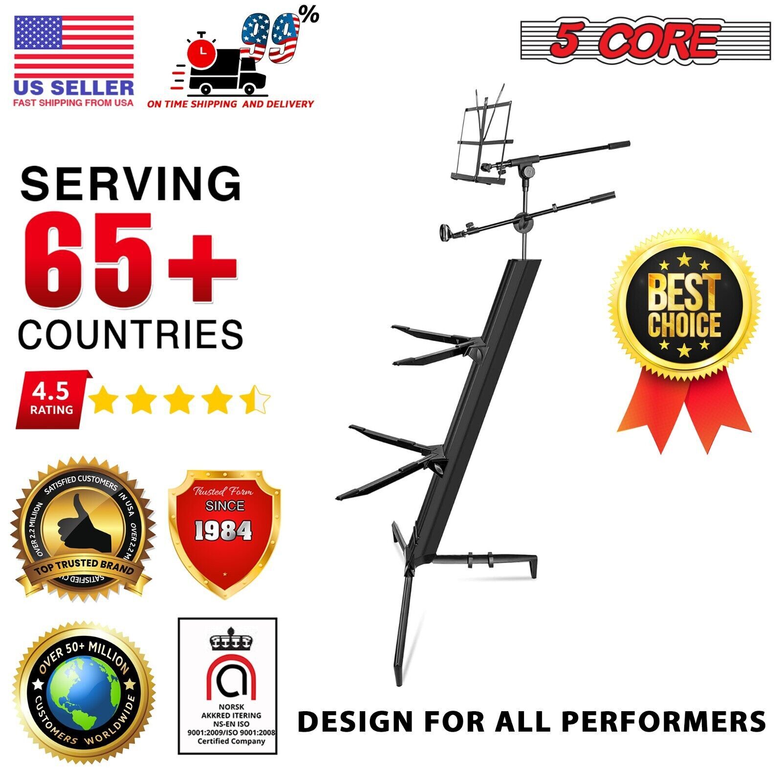 5Core Keyboard Stand 2 Tier Classic Adjustable Electric Piano Sturdy Holder