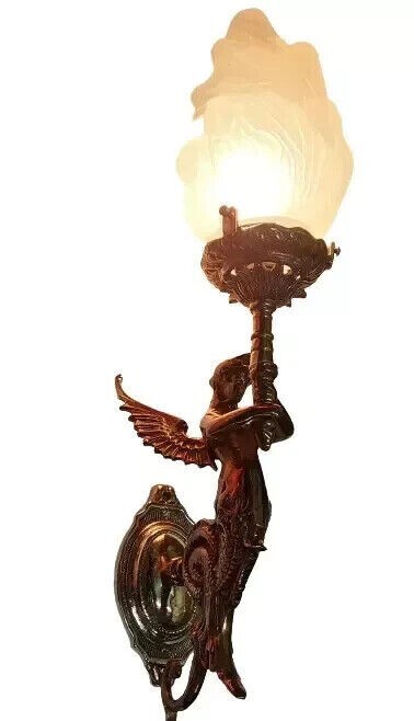 Antique Vintage Art Deco Brass Mermaid Wall Sconces - Nouveau Lamp Fixture Light