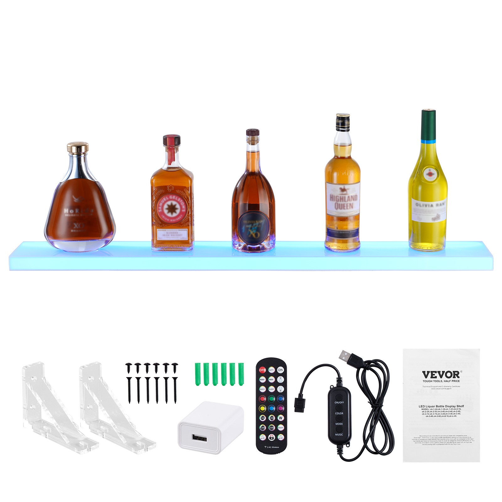VEVOR Wall Mounted LED Lighted Liquor Bottle Display Home Bar Shelf 40" 1-Step