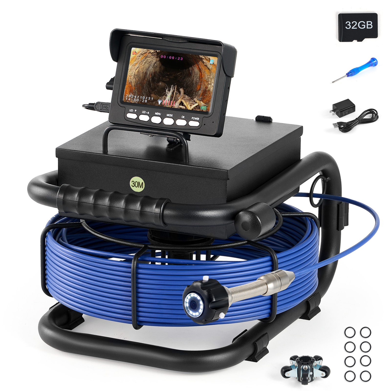 Zelcan Pipe Inspection Camera 98FT/30M Sewer Camera Video Endoscope 4.3" Monitor