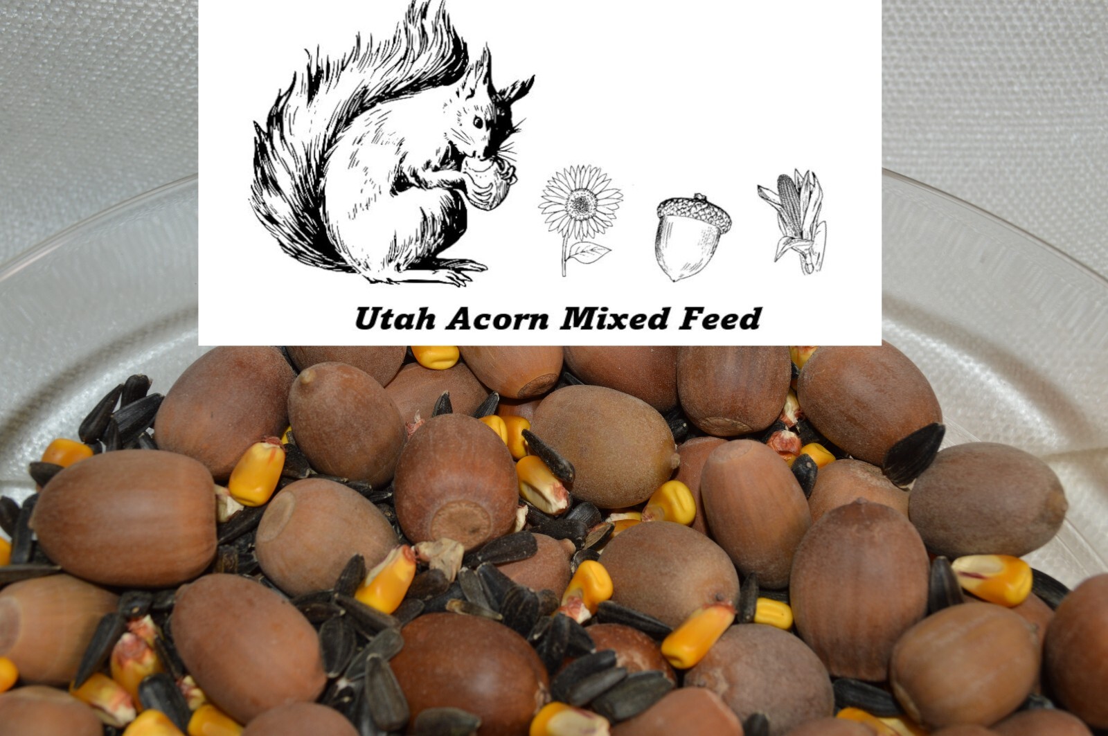 1 LBS Utah Acorn Mix Squirrel Feed With Dried Corn, Dried Black Sunflower Seeds