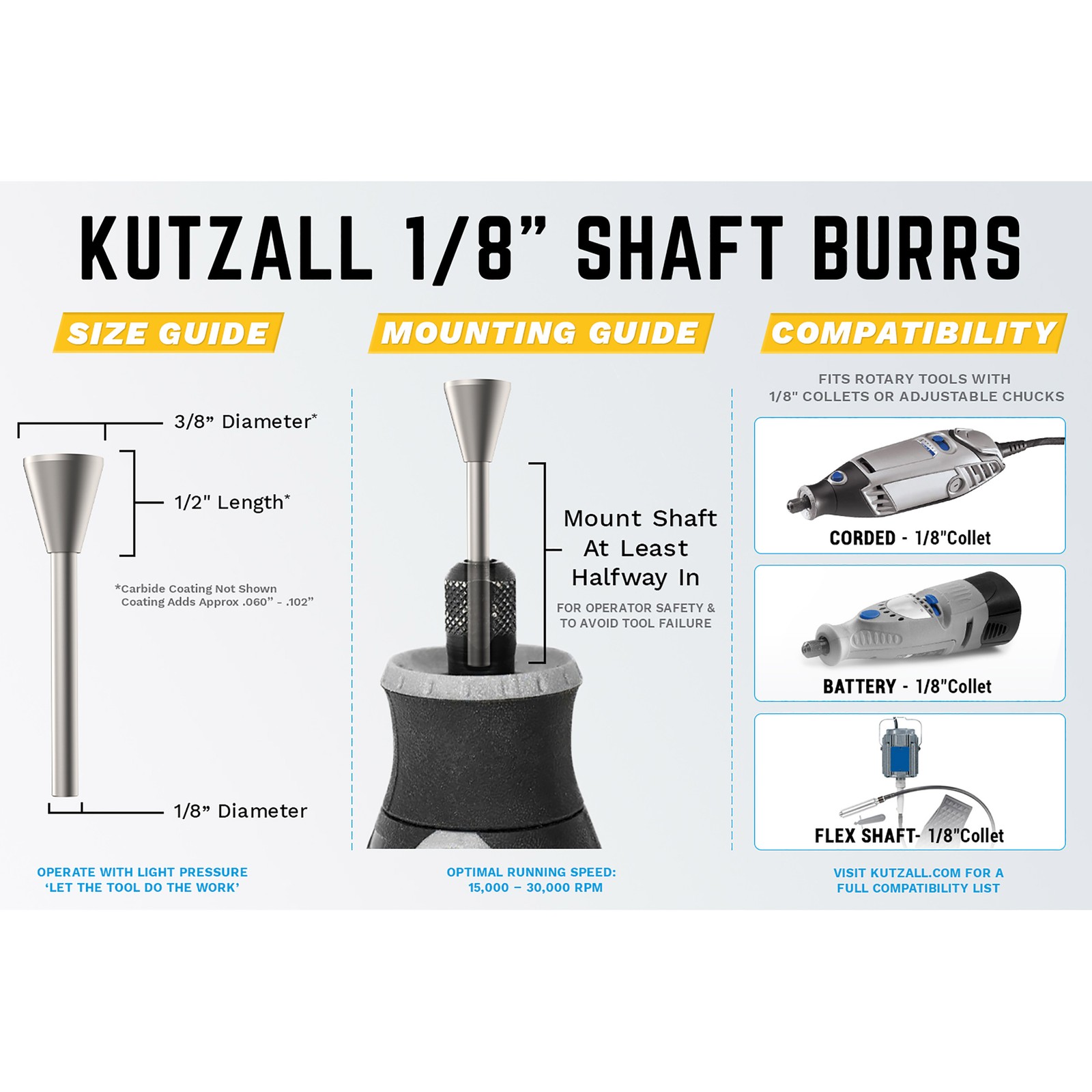 Kutzall Extreme Flame Burr 1/4" Shaft Very Coarse (1/2" x 1")