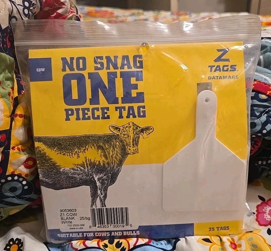 Z Tags No Snag One Piece Tag Z1 Cow Blank White Tags, #25 Tags In Bag, New