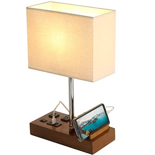 Briever USB Table Lamp, Multi 2 Ac Outlets + 3 Usb + 3 Slots (Walnut)
