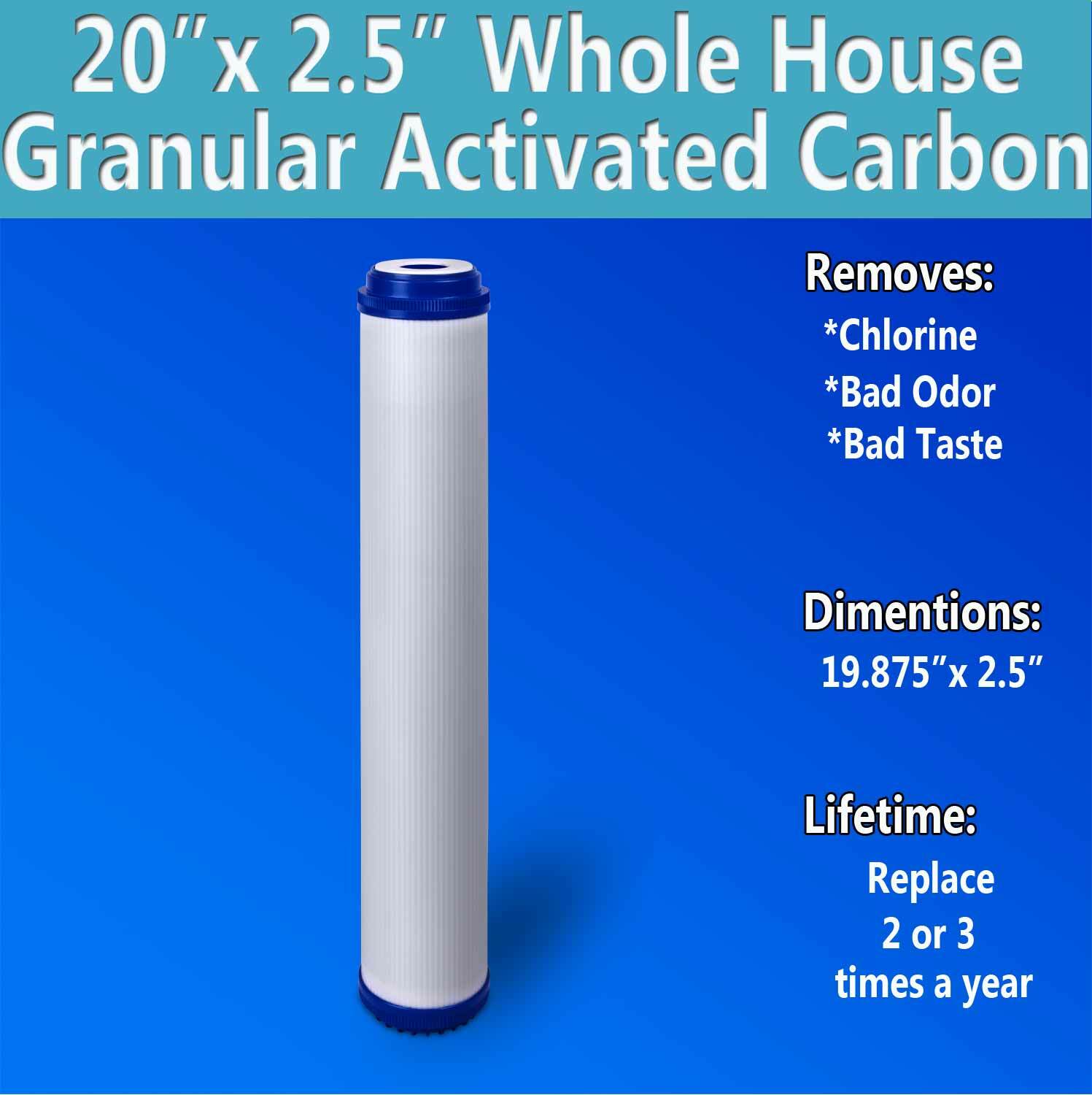 20" x 2.5" Granular Activated Carbon Water Filter Whole House Cartridge Set of 4