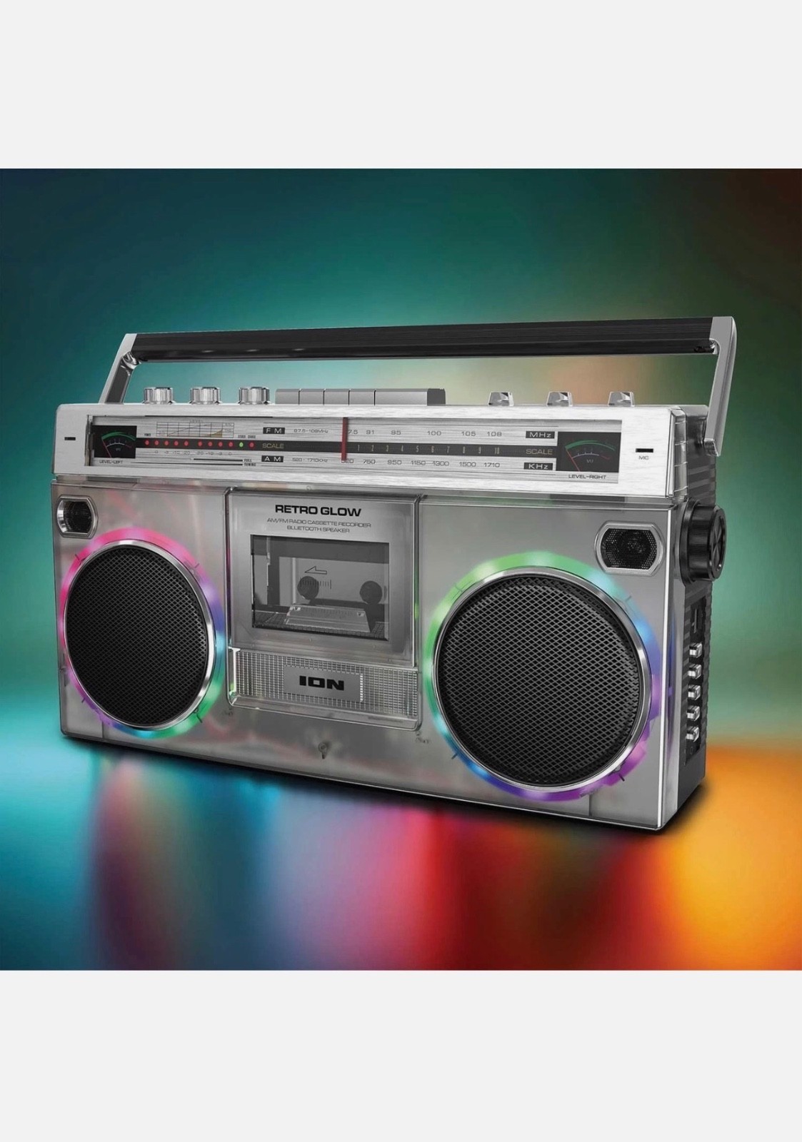ION Audio Retro Modern Glow Boombox with Cassette Player