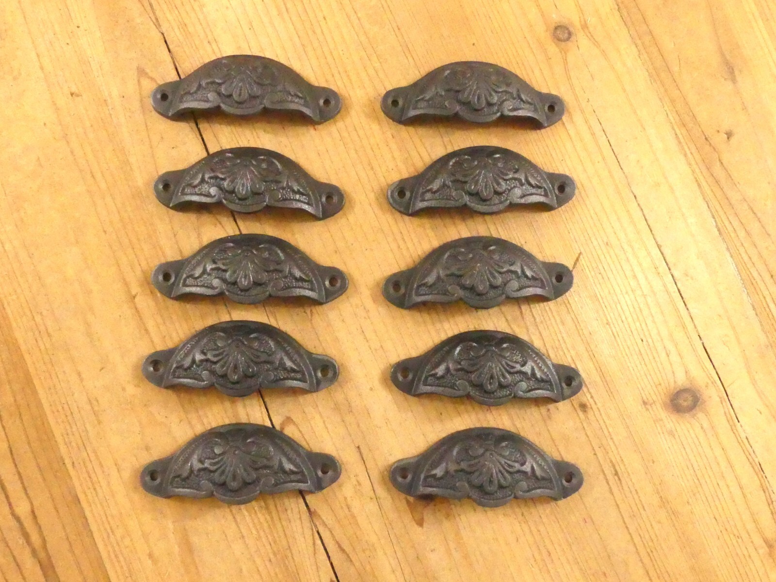 10 Cup Pulls 4 1/8 Wide Drawer Victorian Bin Handles Antique Look Iron Beautiful