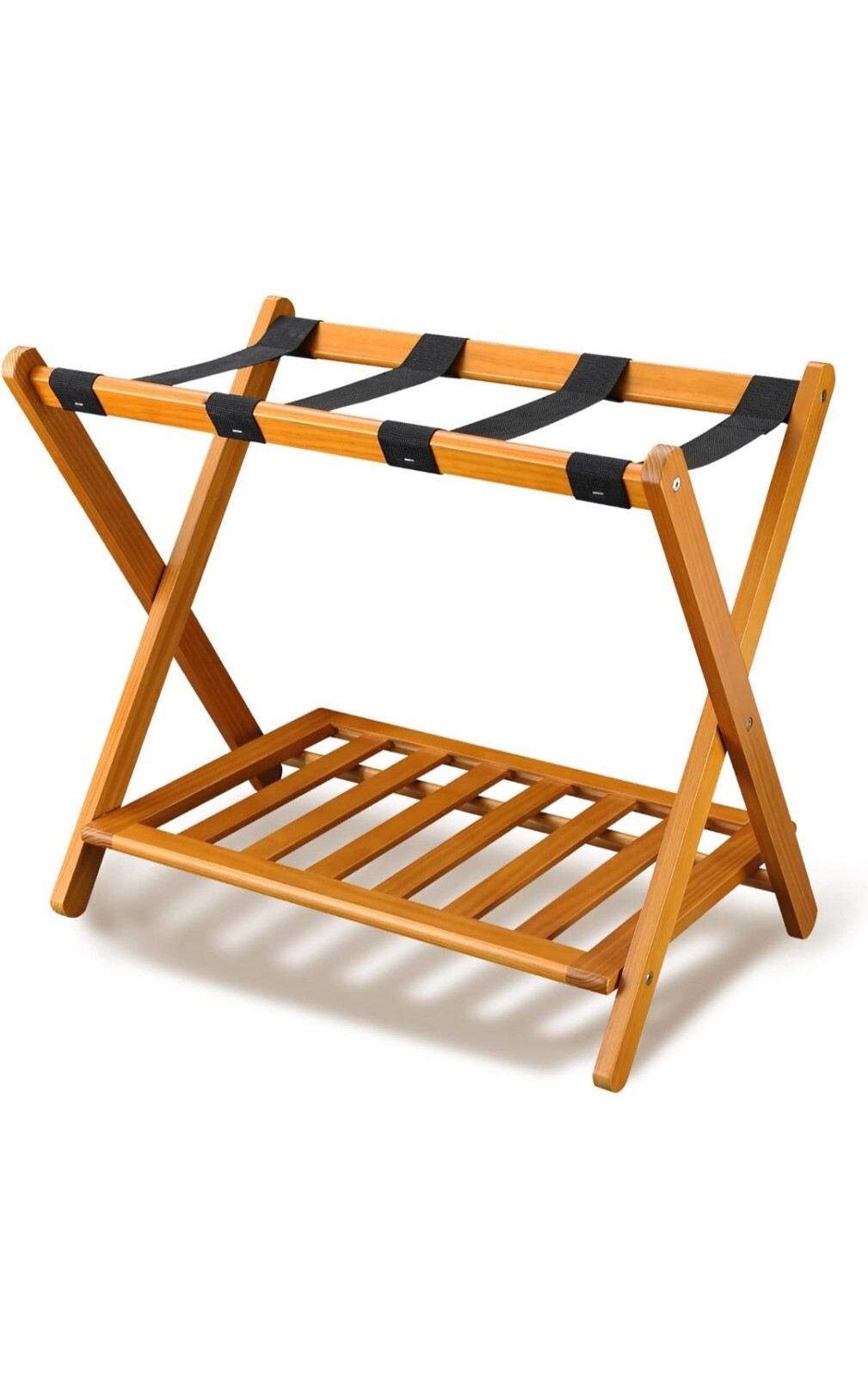 Folding Luggage Rack Honey Oak Wood Finish