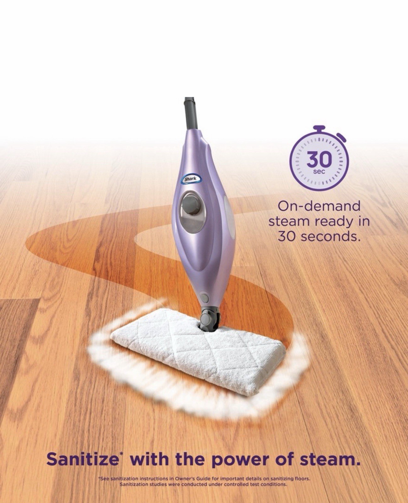 Shark Steam Mop Purple Lightweight Floor Cleaner w/ 3 Pads Fast Heat