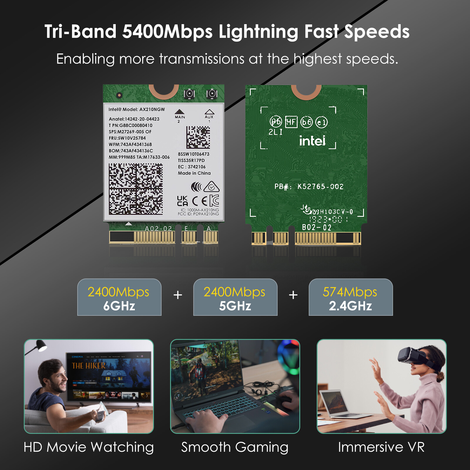 WiFi 6E Card M.2 Intel AX210 WiFi Bluetooth 5.3 Tri-Band Laptop M.2 Network Card