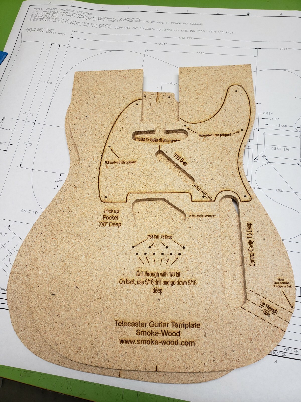 Telecaster Guitar Router Template CNC/Laser Cut w/Blueprints (Free Shipping)