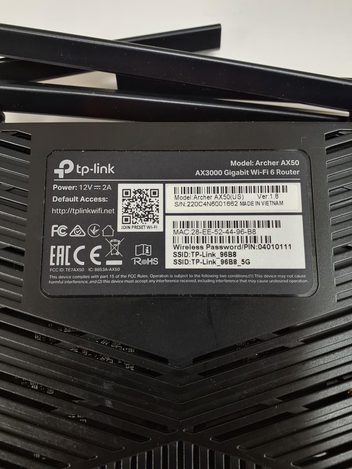 TP-Link Archer AX50 AX3000 Wireless Dual-Band Gigabit Router Refurbished