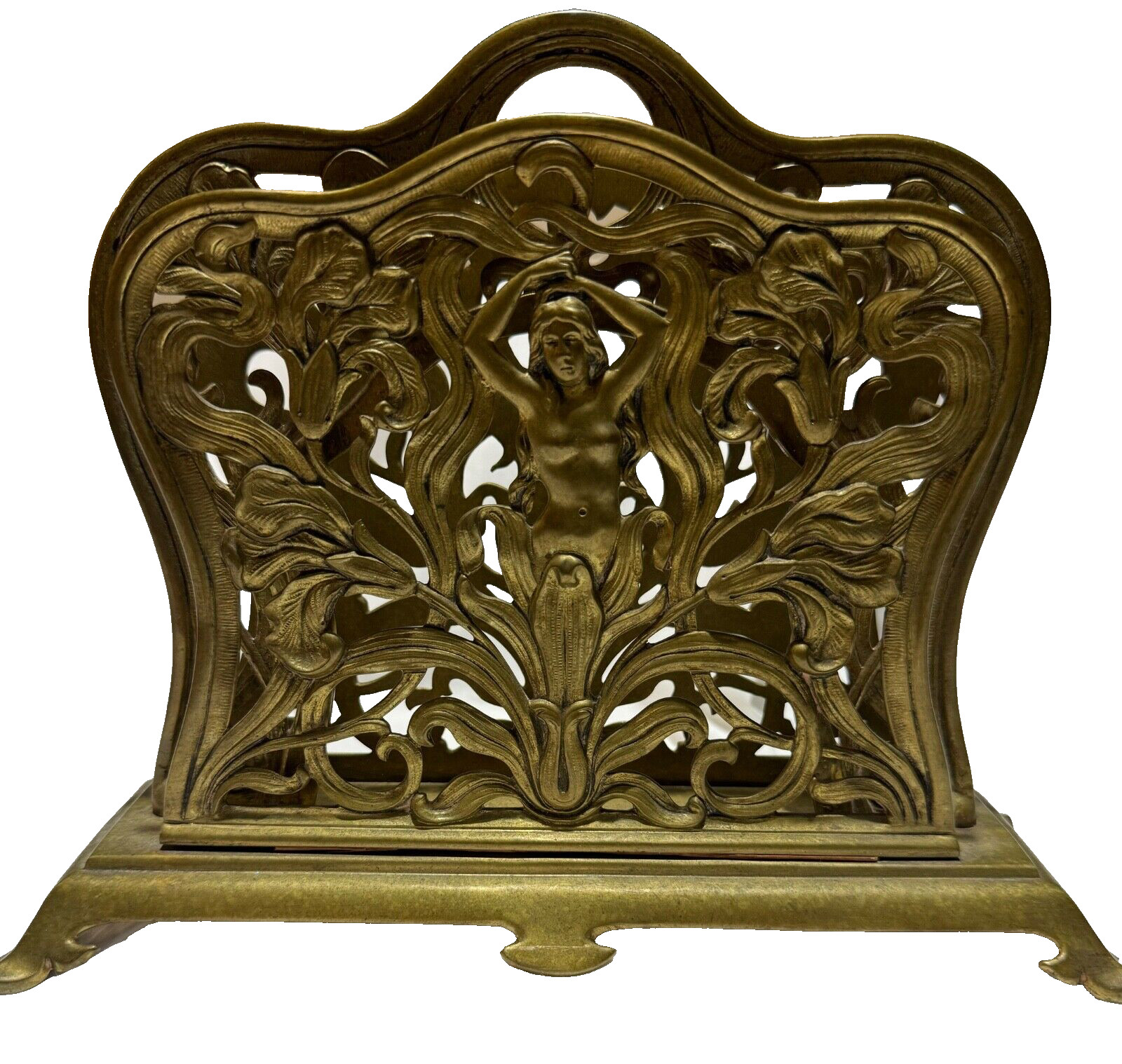 Antique Ornate Hollywood Regency/Nude Lady/French Bronze/2 Slots Letter Holder