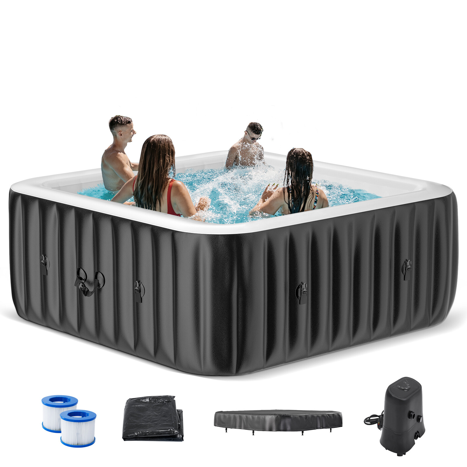 SLSY Inflatable Hot Tub 6 Person Large Square Hot Tub 73X73X25" Blow up Hot Tub