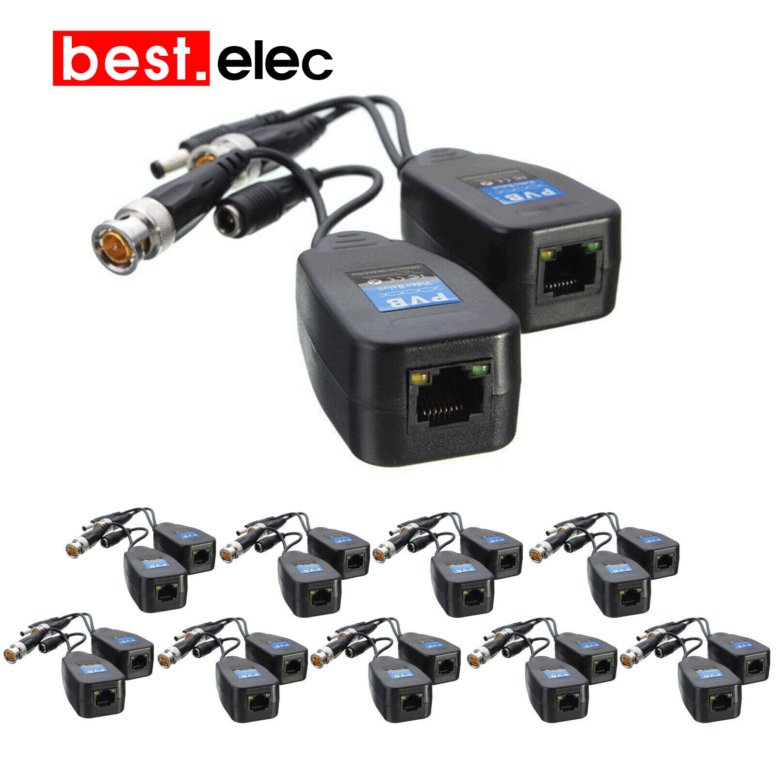 20-Pack BNC to RJ45 Balun Transceiver | CCTV Video & Power over CAT5e/6