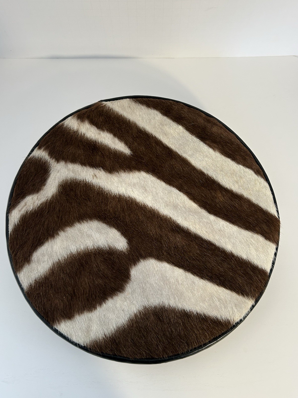 Pair of Vintage Authentic Zebra Hide Cushions - Safari African Animal Round 14”