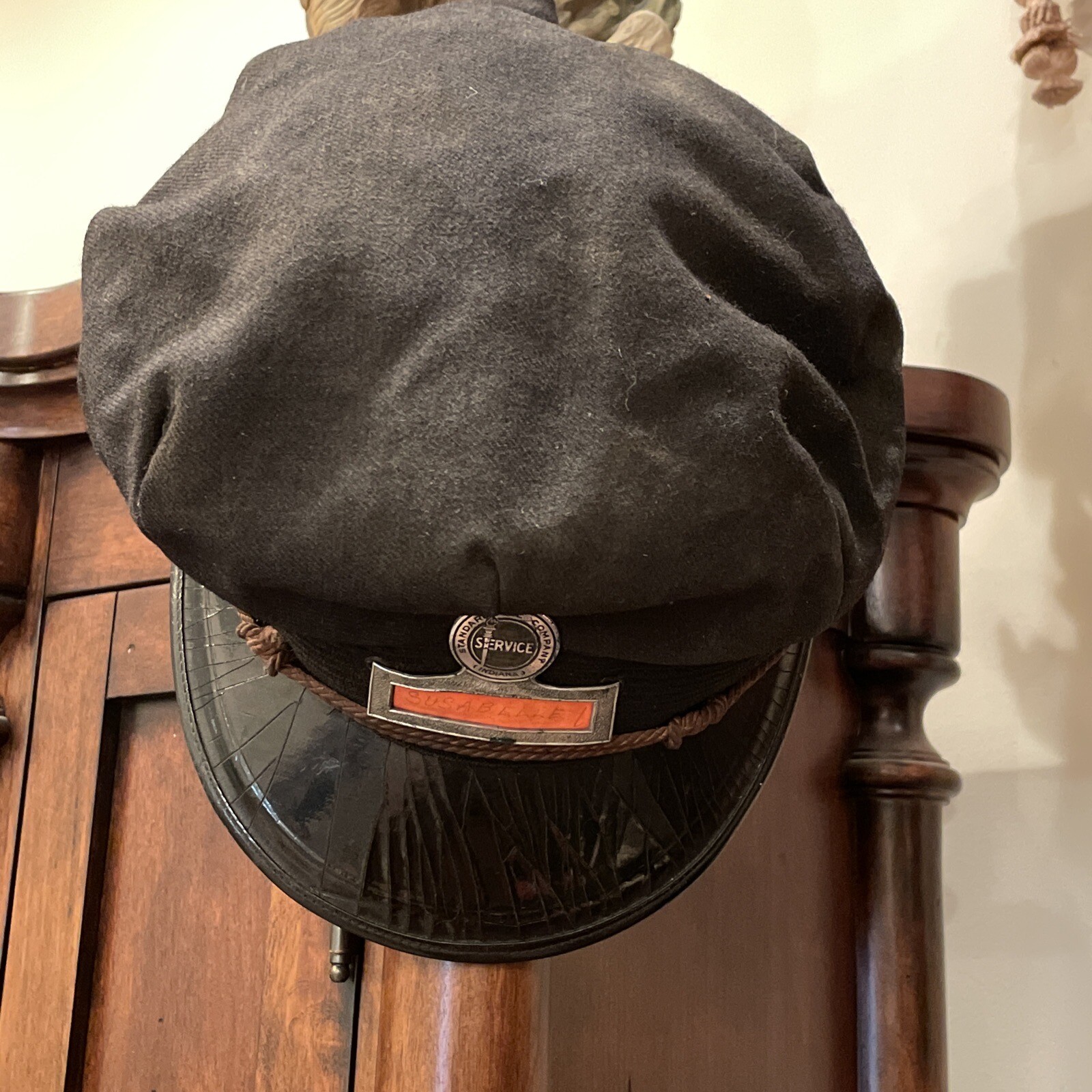 VINTAGE STANDARD OIL Indiana CO METAL ENAMEL SERVICE NAME GAS Hat Marshall Field