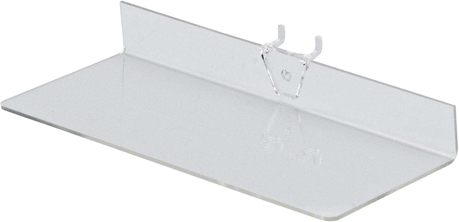 Lot of 2 Acrylic Shelves ¼" Pegboard 9” x 4” Wide Clear Shelf Plastic Display