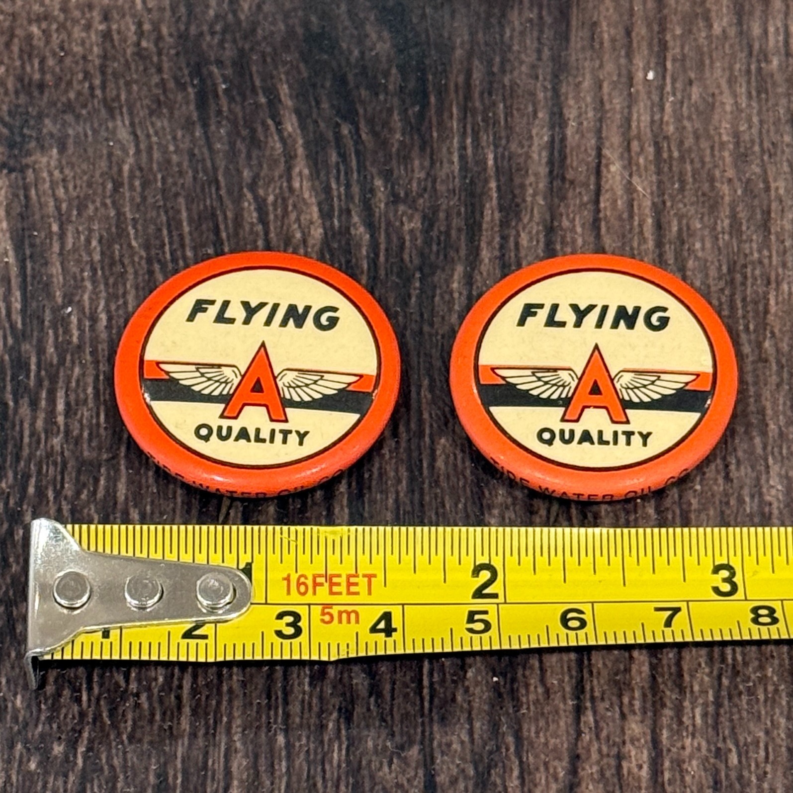 (Lot of 2) Tydol Veedol Flying A Quality Gas & Oil Pin Back Button 1.25"