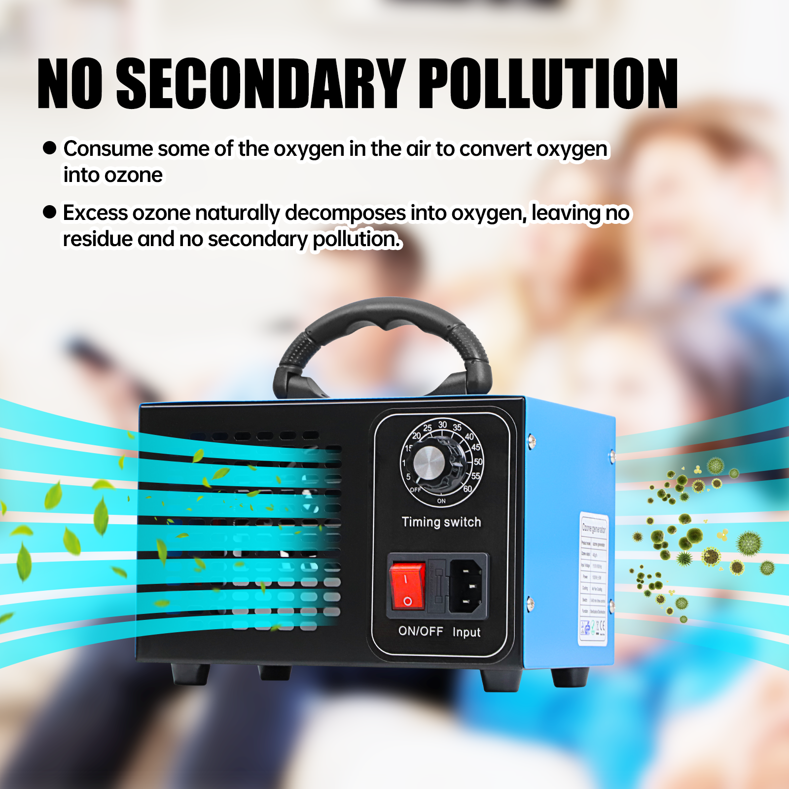100V Air Purifier 40000mg/h Ozone Generator Machine Odor Ionizer Ozonator Timer
