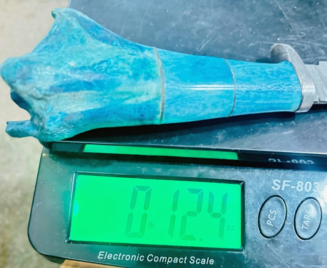 Blue Stag Bone Handle Damascus Fixed Blade Knife, Custom Made